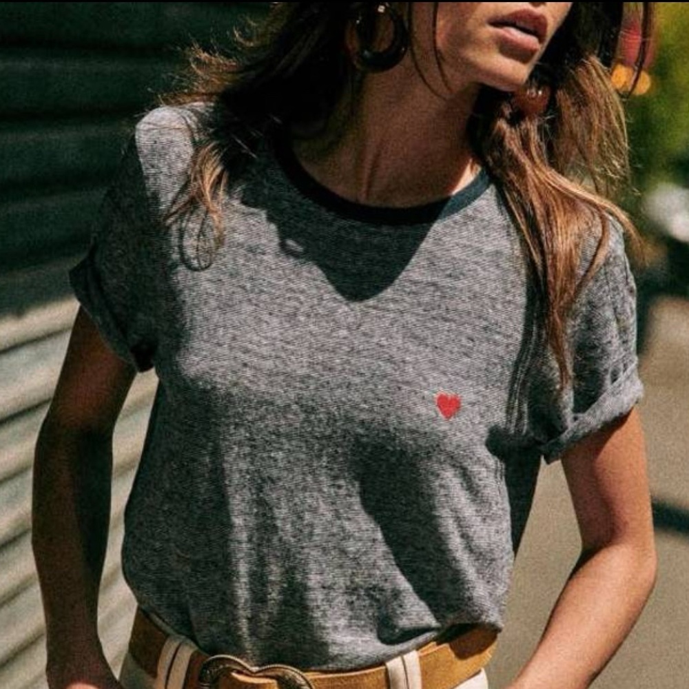 Sezane Valentina T-shirt Ecru / Marine. - Size M
